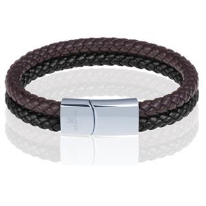 Memphis Dubbele leren armband Duo Color Zilver Zwart Bruin-17cm