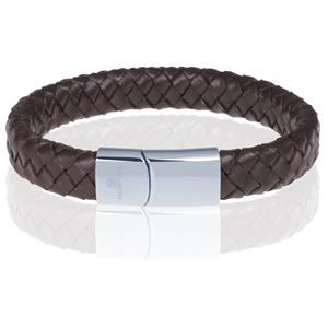 Memphis gevlochten leren armband Bruin Zilver-22cm