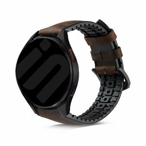 Strap-it Samsung Galaxy Watch 6 Classic 43mm mm siliconen / leren bandje (bruin)