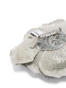sequined floral-appliqué brooch pin - Zilver