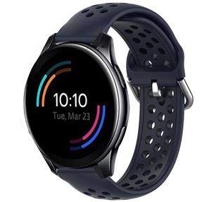 Strap-it OnePlus Watch siliconen bandje met gaatjes (donkerblauw)