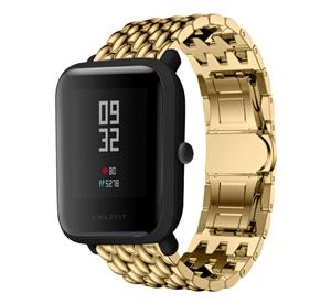 Strap-it Xiaomi Amazfit Bip stalen draak band (goud)