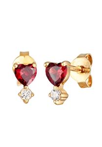 Elli Dames Oorsteker Hart motief liefde met Zirkonia in 925 sterling zilver verguld