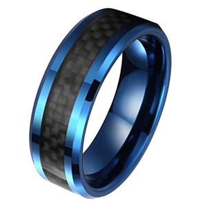 Mendes Wolfraam heren ring Carbon Fiber Blauw Zwart 8mm-19mm