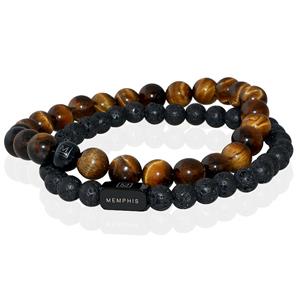 Memphis DUO Natuursteen Armbanden set Krakatau-19cm