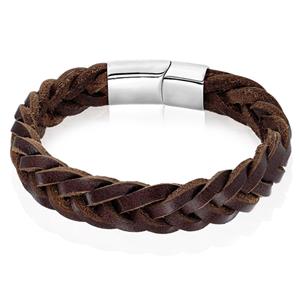 LGT JWLS Heren armband LGT Jewels Gevlochten Leer Edelstaal Bruin Zilverkleurig-21cm