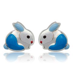 925 Zilveren Oorstekers Konijntje Blauw