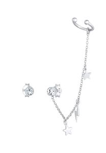 Elli Dames oorsteker set bliksem ster astro trend met kristallen in 925 sterling zilver