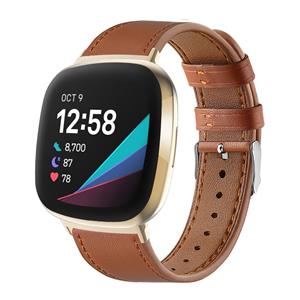 Strap-it Fitbit Versa 3 bandje leer (strak bruin)