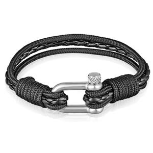 LGT JWLS Nauitische Armband Heren Paracord Gevlochten Leer Zwart