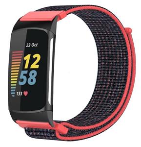 Strap-it Fitbit Charge 6 nylon bandje (koraal/zwart)