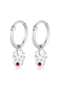 Elli Dames Creolen Rendier Hanger Kerstmis met Kristal in 925 Sterling Zilver