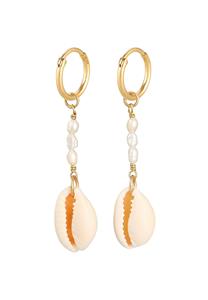 Elli PREMIUM Elli PREMIUM oorbellen dames barok met zoetwater gekweekte parel en kauri schelp in 925 sterling zilver