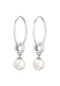 Nenalina Dames Creolen Classic Rond met Synthetische Parel in 925 Sterling Zilver