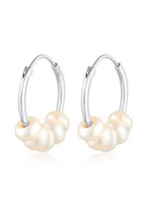 Elli Dames Creools Kraal Effen met zoetwater gekweekte parels in 925 Sterling Zilver