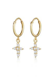Elli Dames Creoolse Hanger Kruis met Zirkonia Kristallen in 925 Sterling Zilver