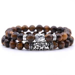 Memphis Heren Kralen Armband Tijgeroog en Buddha Bruin