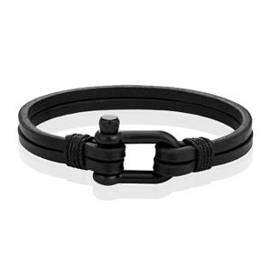 Mendes Dubbele Lederen Band - D-Shackle Noir-19cm