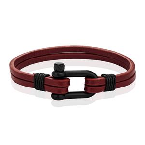 Mendes Dubbele Lederen Band - D-Shackle Red Wine-21cm