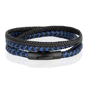 LGT JWLS Armband Dubbel Gevlochten Leer - Zwart Blauw-21cm