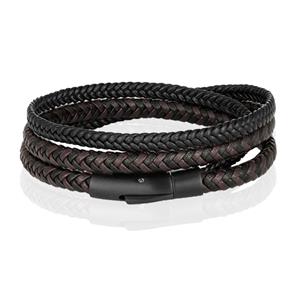 LGT JWLS Armband Dubbel Gevlochten Leer - Zwart Bruin-23cm