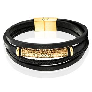 Mendes Jewelry Heren Armband - Stijlvol Zwart Leder met Goudaccenten-21cm