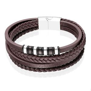 Mendes Jewelry Roestvrijstalen en Echt Lederen Heren Armband in Bruin-21cm