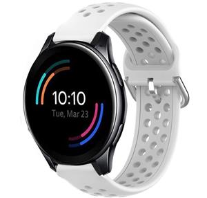 Strap-it OnePlus Watch siliconen bandje met gaatjes (wit)