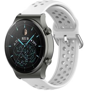 Strap-it Huawei Watch GT 2 Pro siliconen bandje met gaatjes (wit)