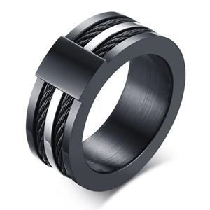 Mendes Zwarte Titanium ring met stalen kabels-21mm
