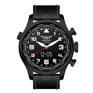 Aviator F-Series Smartwatch 46mm Zwart Staal Leer | AVW79656G421