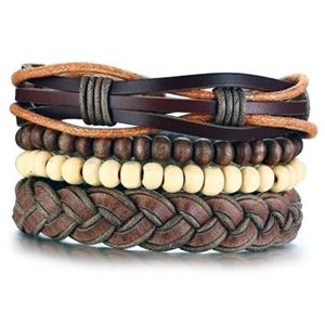 LGT JWLS Leren armbanden Set Bruin Houten Kralen