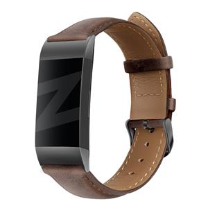 Bandz Fitbit Charge 4 genuine leren band (donkerbruin)