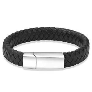 Urnwebshop Zwart Lederen Aurora Armband met Zilveren RVS Asruimte