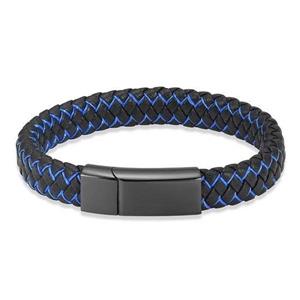 Urnwebshop Zwartblauwe Lederen Aurora Armband met Zwarte RVS Asruimte