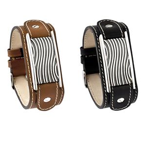 Urnwebshop Kalfsleder Heren Armband met Zilveren Asruimte Wave