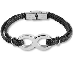 Urnwebshop Zwart Lederen Aurora Armband Infinity met RVS Asruimte