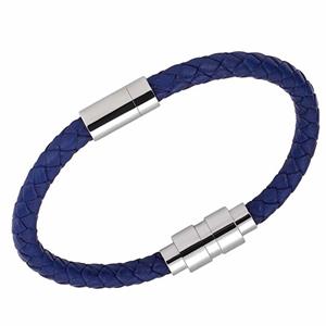 Urnwebshop Blauw Leren Aurora Armband, ronde RVS Asruimte