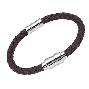 Urnwebshop Donkerbruin Leren Aurora Armband, ronde RVS Asruimte