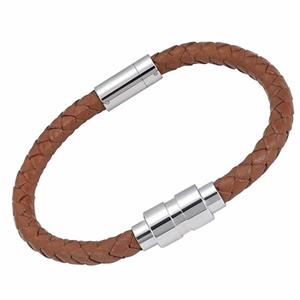 Urnwebshop Lichtbruin Leren Aurora Armband, ronde RVS Asruimte