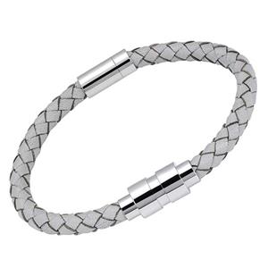 Urnwebshop Wit Leren Aurora Armband, ronde RVS Asruimte