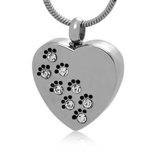 Urnwebshop RVS Ashanger Hartje Pootafdrukjes Zirkonia met Collier