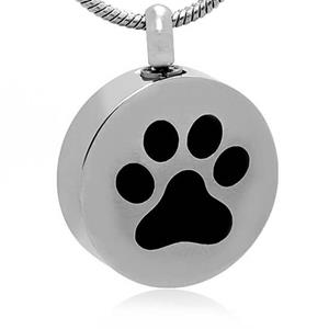 Urnwebshop RVS Ashanger Rond Bakje Pootafdruk, inclusief Collier