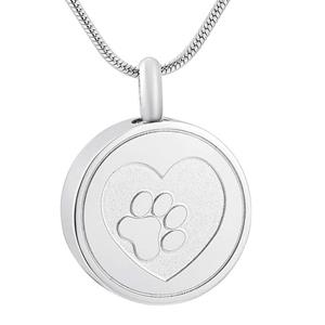 Urnwebshop RVS Ashanger Bakje Hart Pootafdruk Zilver, met Collier