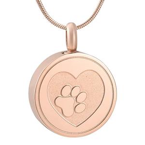Urnwebshop RVS Ashanger Bakje Hart Pootafdruk Rozegoud, met Collier