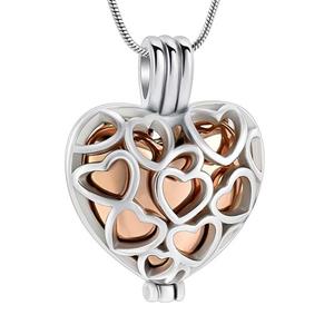 Urnwebshop RVS Ashanger Hart-Hartjes, Rozegoud Urntje en Collier