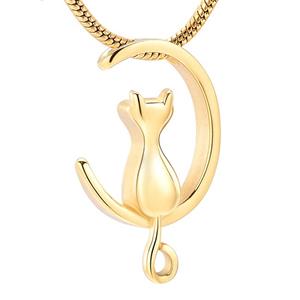 Urnwebshop RVS Assieraad Zittend Katje Goud, inclusief Slangencollier