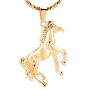 Urnwebshop RVS Assieraad Paardje Goud, inclusief Slangencollier
