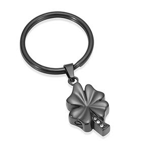 Urnwebshop As-sleutelhanger Dieren Klaver-Zirkonia Inktzwart