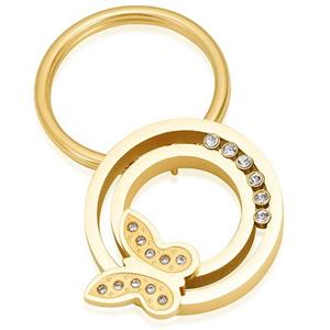 Urnwebshop As-sleutelhanger Dieren Cirkel, Zirkonia en Vlinder Goud